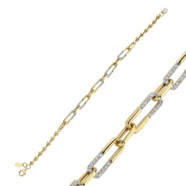 14 Karat Gold Büroklammer Armband mit Zirkonsteinen