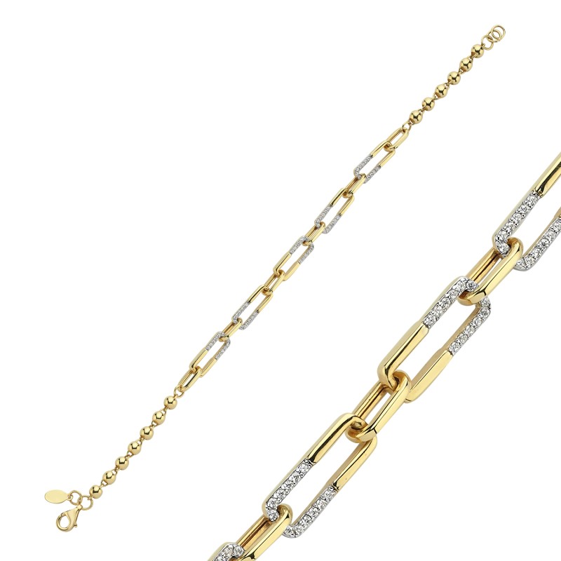 14 Karat Gold Büroklammer Armband mit Zirkonsteinen