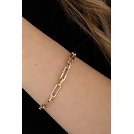 14 Karat Gold Büroklammer Armband mit Zirkonsteinen